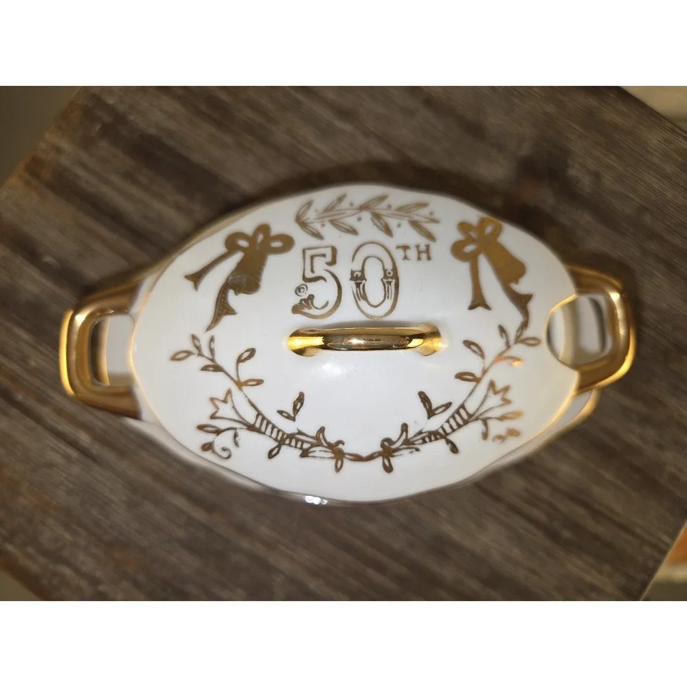 Vintage Lefton‎ Exclusives Japan 50th Anniversary Condiment Bowl w/Lid No Spoon